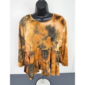 Park Avenue Women's Tie Dye Tiered Half Sleeve Crop Top Multi Size XL